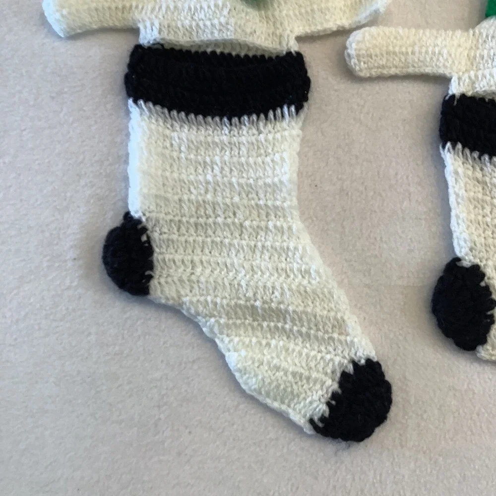 Set Of 2 Snowman Christmas‎ Stockings Handmade Crocheted Holiday